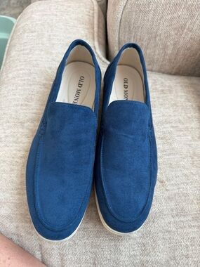 Old Money Navy Suede Slip-On Loafers